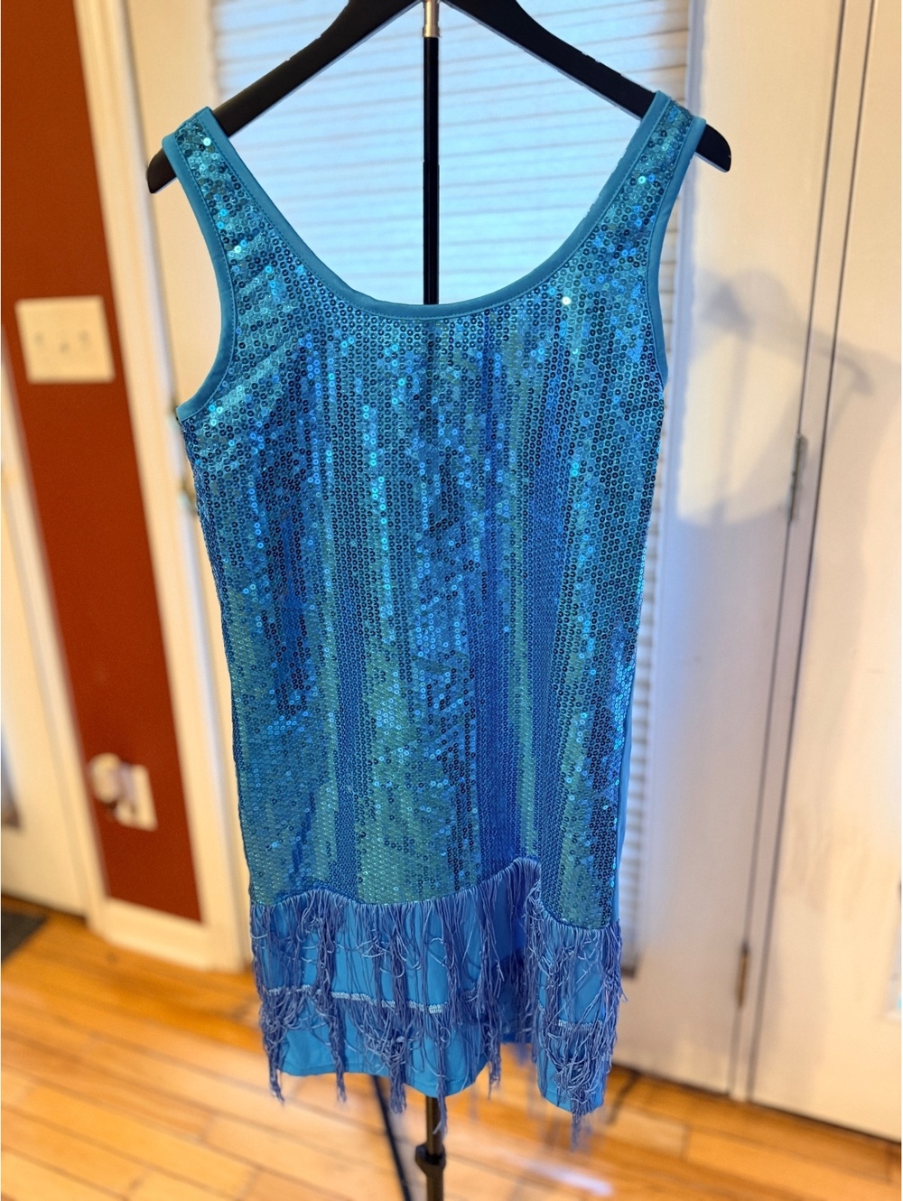 Serious Fun Blue Sequin Fringe Party Dress Small